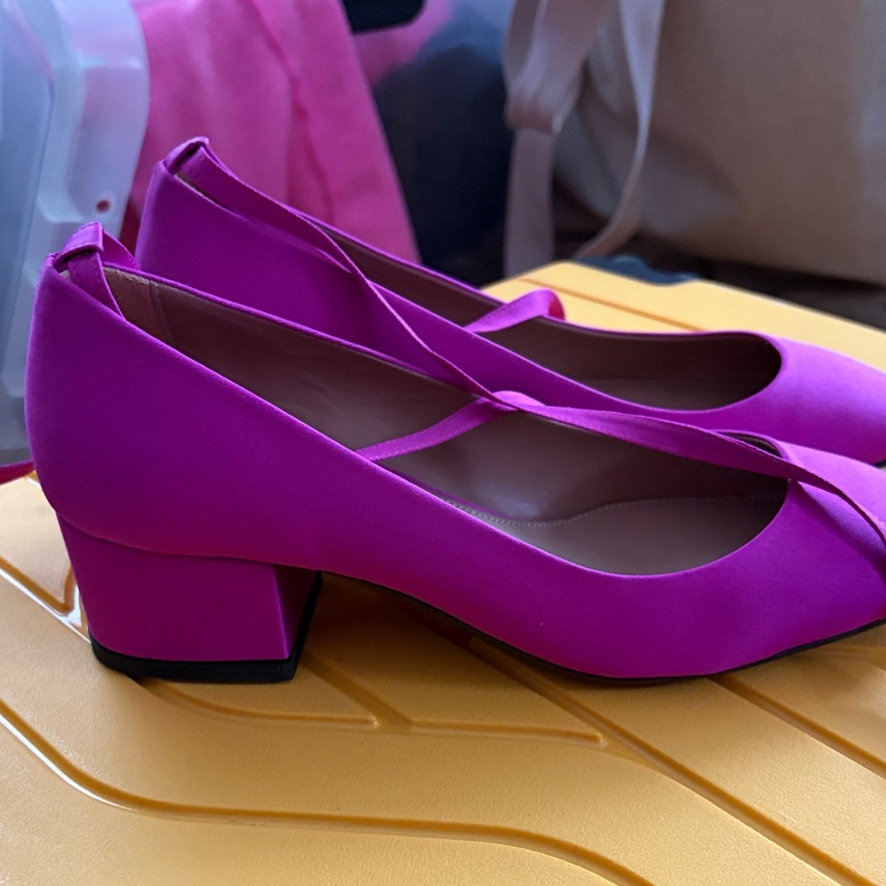 Alexa Chung Satin Fuchsia Ballet Pumps with Ankle Tie - Picture 3 of 4